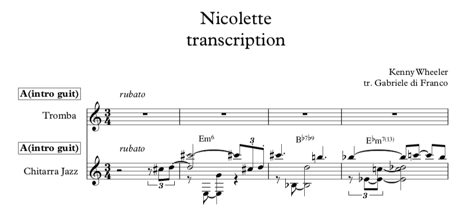 Transcription: Nicolette – Kenny Wheeler